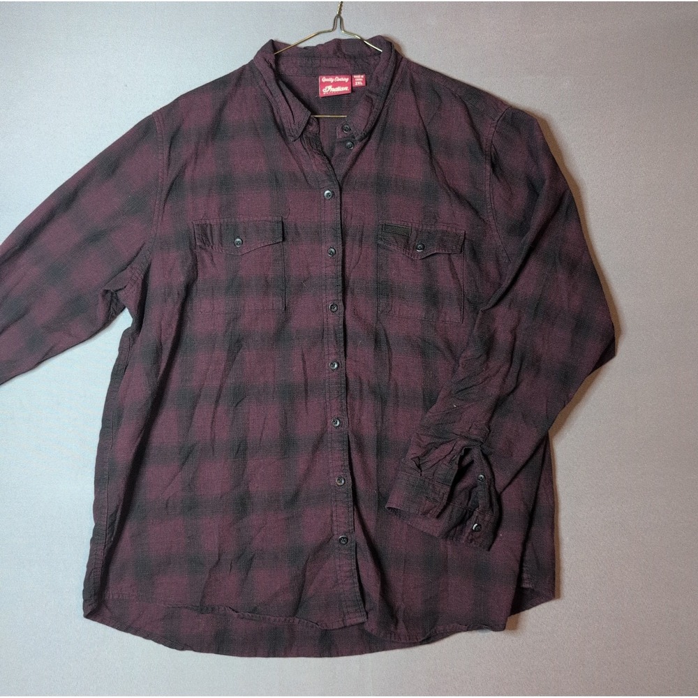 Indian Motorcycles Flannel Mens Long Sleeve Maroon Plaid Button Up Shirt 2XL